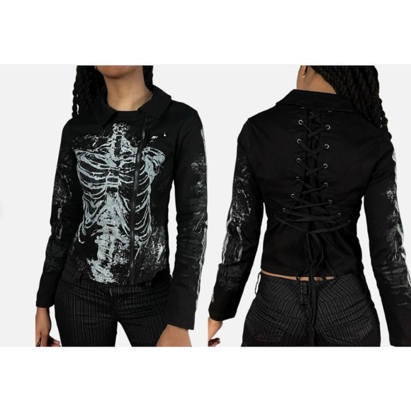 Lip Service Jackets & Blazers - Lip Service Skeleton Moto Jacket Womens Medium Rib Skull Corset Gothic Racer Y2K